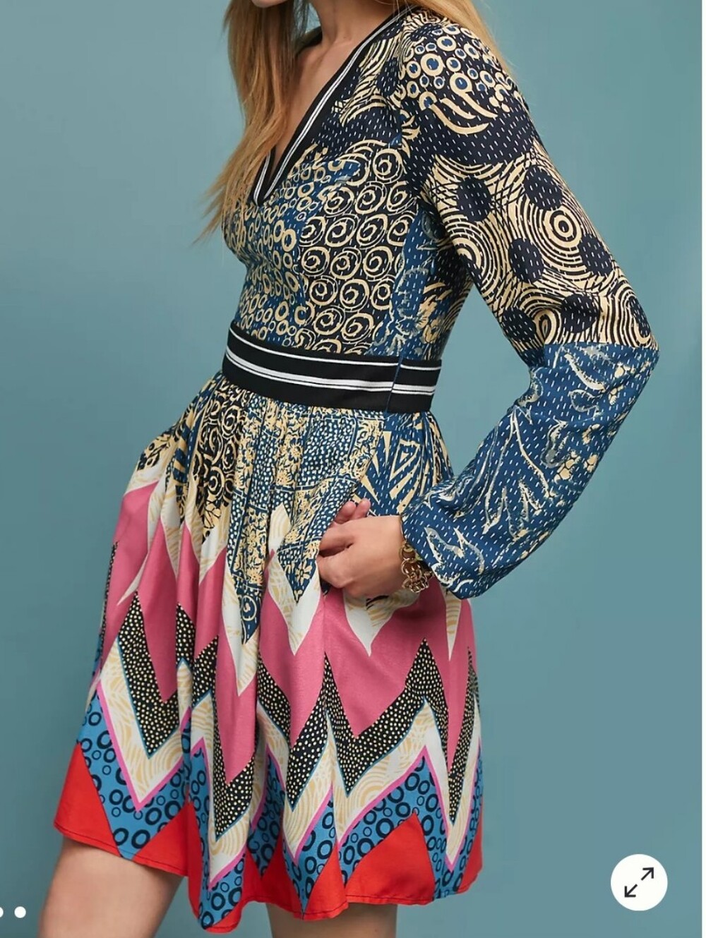 Anthropologie Maeve Sporty Chevron Mixed Print Long Sleeve Mini Dress Size 00P